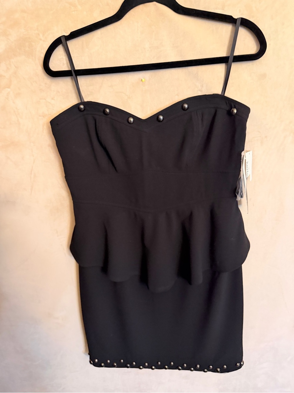 Kensie Black Strapless Peplum Dress with Stud Trim